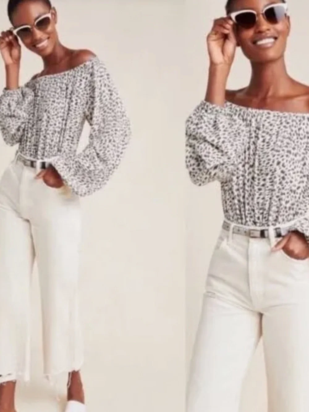 Anthropologie Cascais Top Size Medium Animal Print Neutral Off The Shoulder
